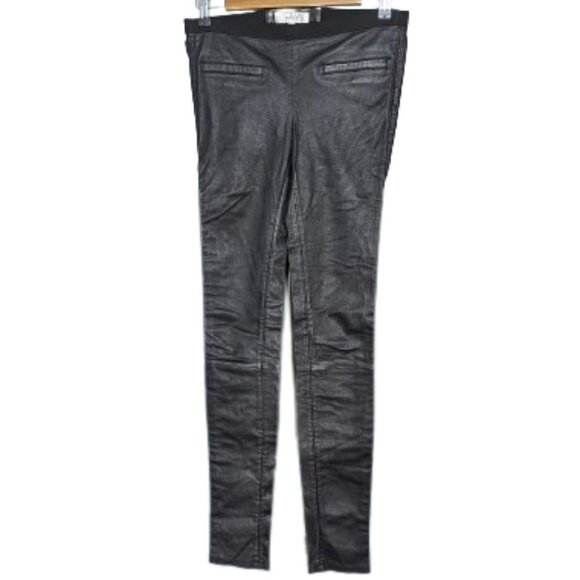 Milly Black Lamb Leather Skinny Leggings - Pull on Pants - Picture 2 of 15